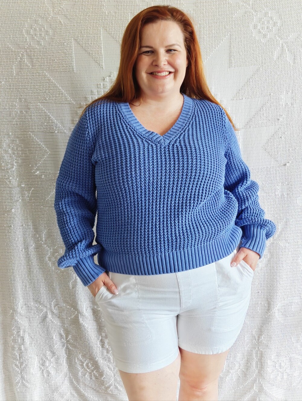 J.Crew Size XL | Dark Sky Blue Heritage Cotton Shaker Stitch V Neck Knit Sweater